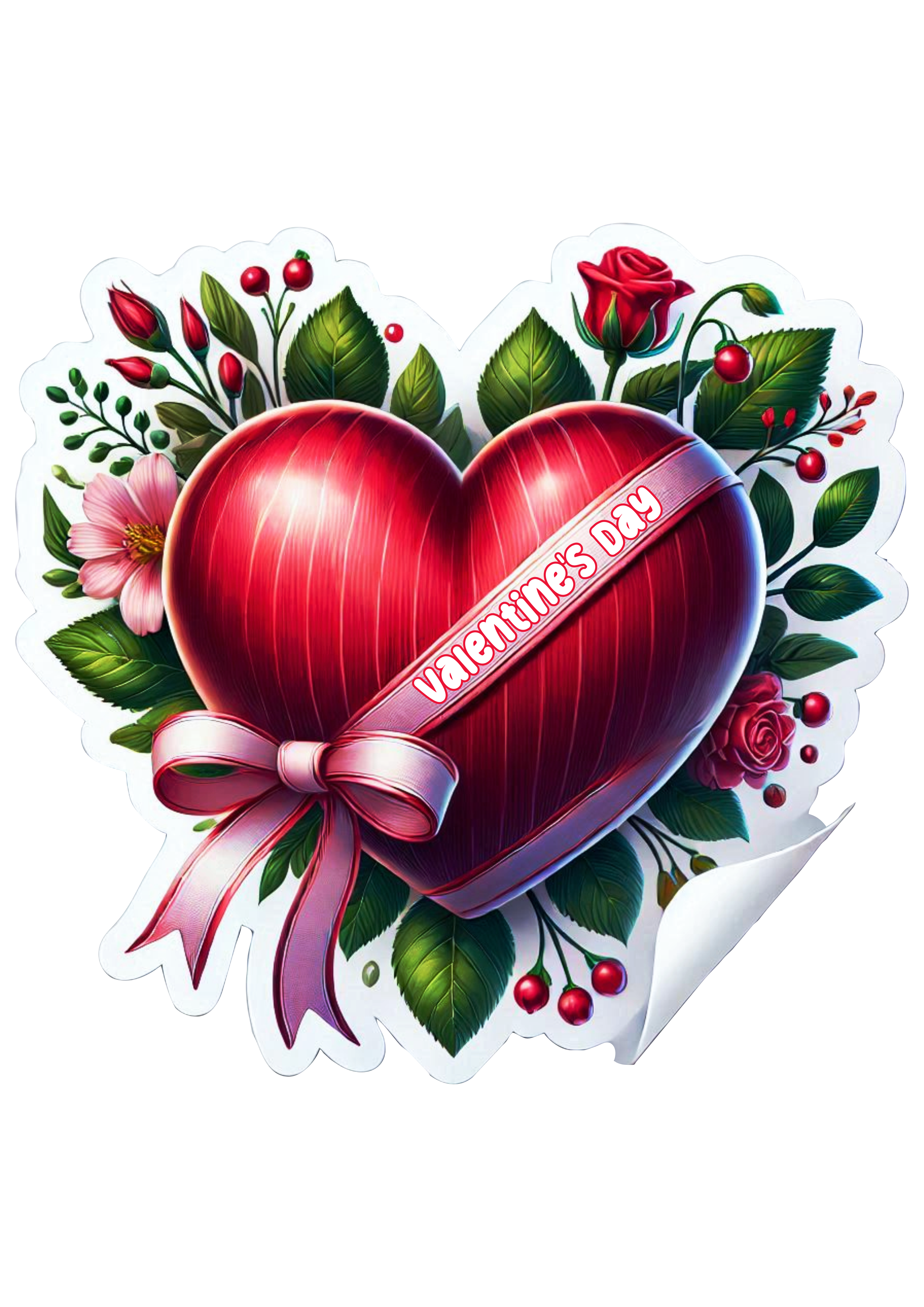 Happy Valentines Day red heart decor illustration clipart free download printable png