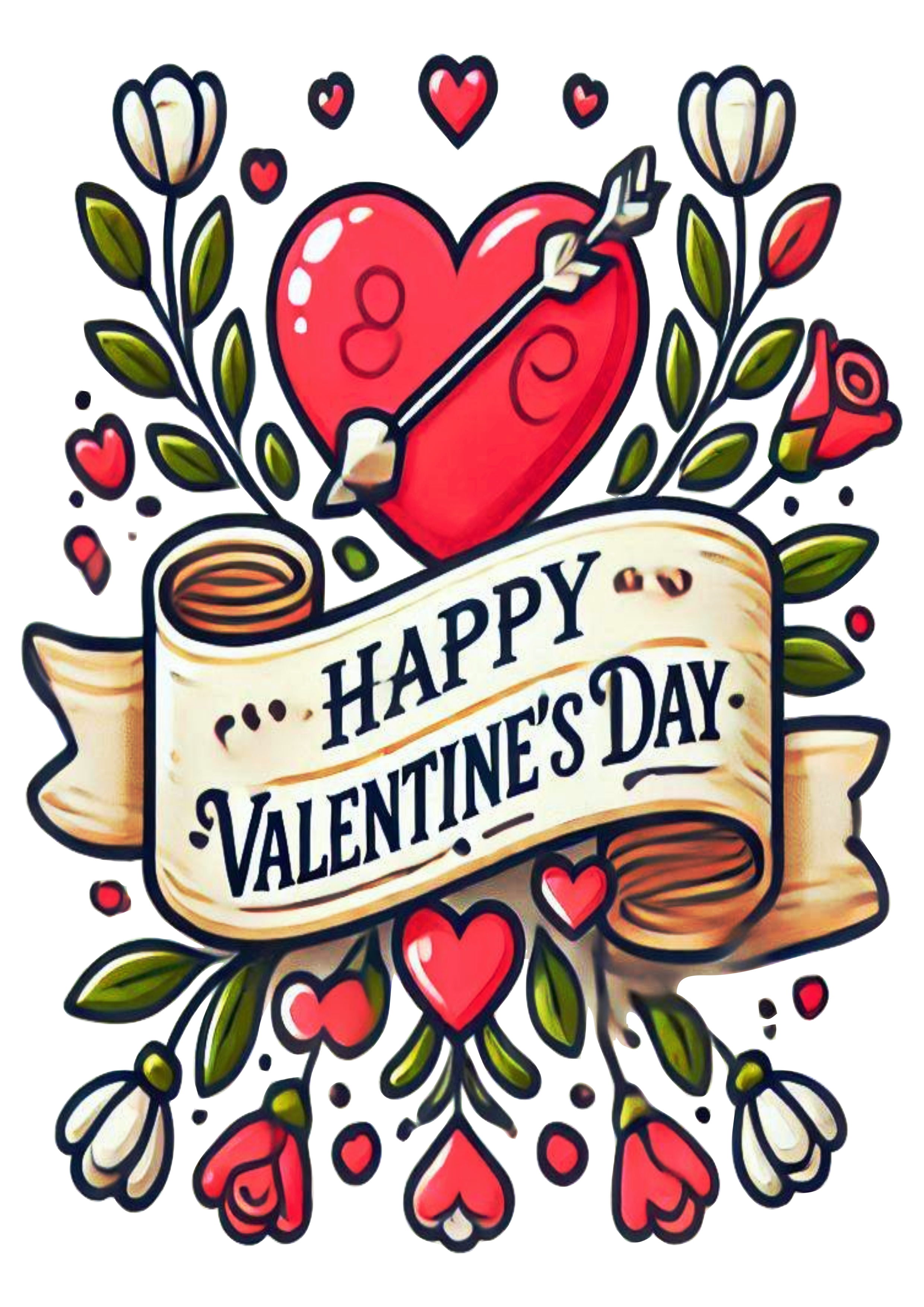 Happy valentines day banner decor heart with flowers PNG