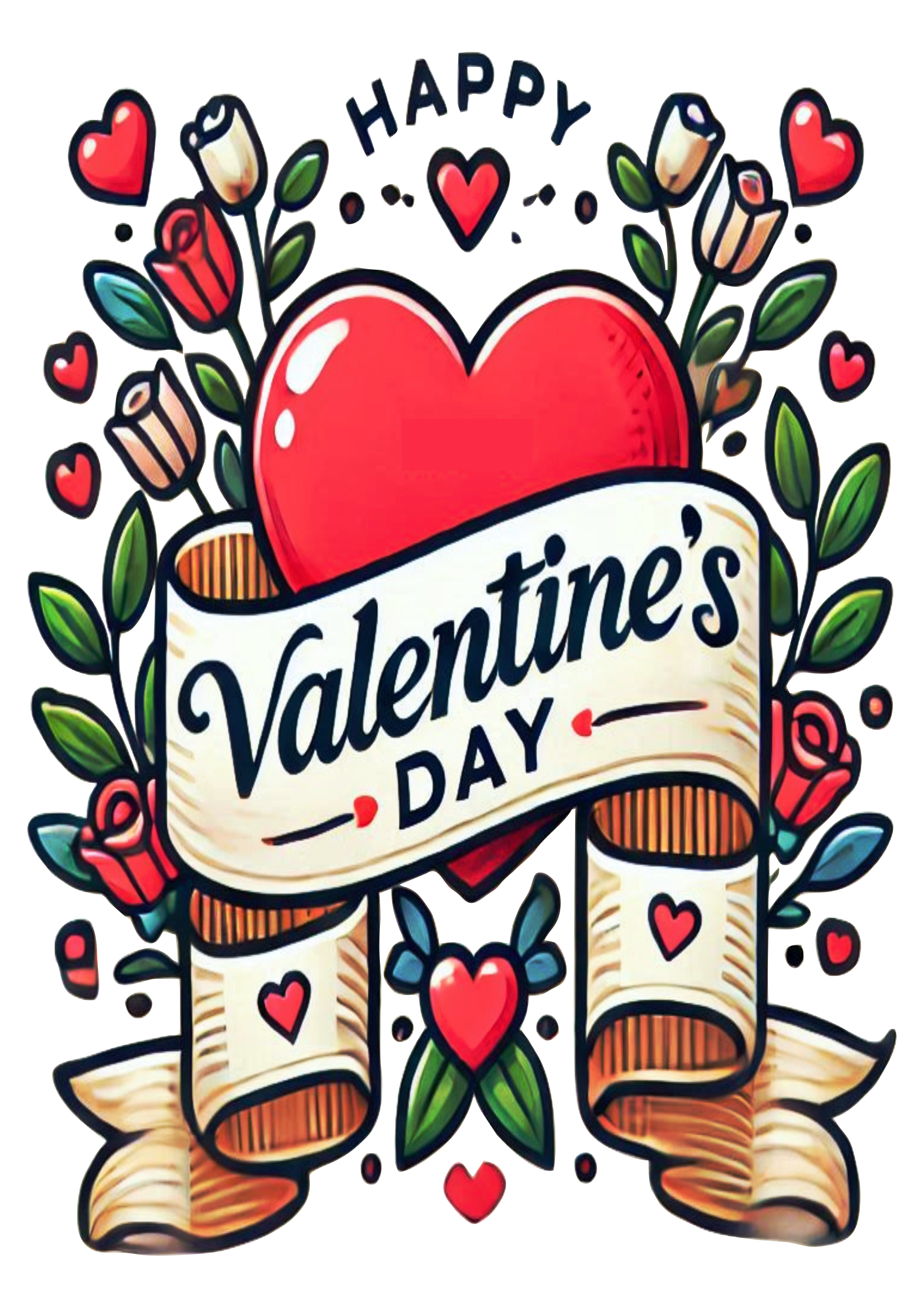 Happy valentines day banner decor heart with flowers lovers PNG