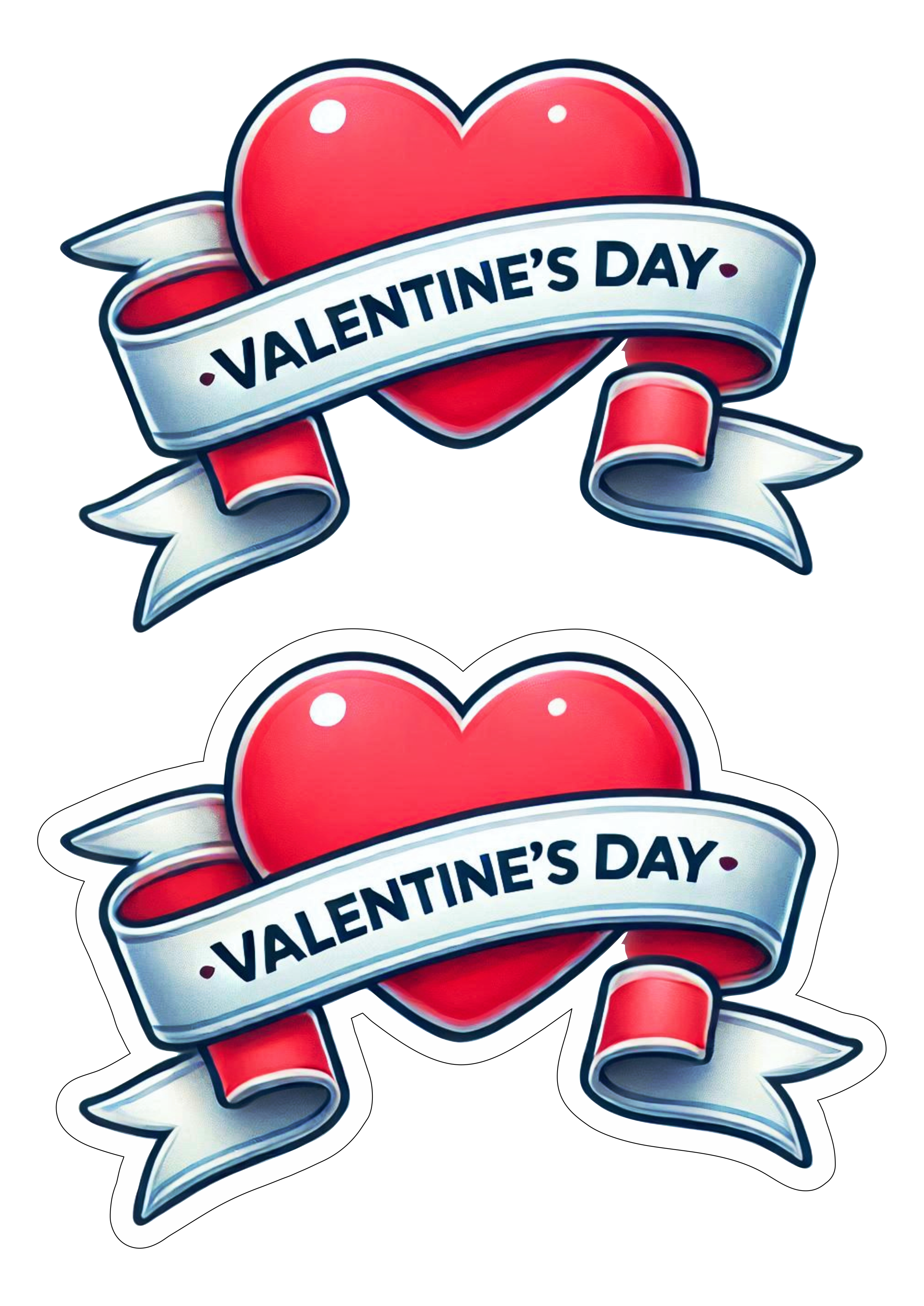 Happy valentines day cake topper banner ribbon heart lovers png