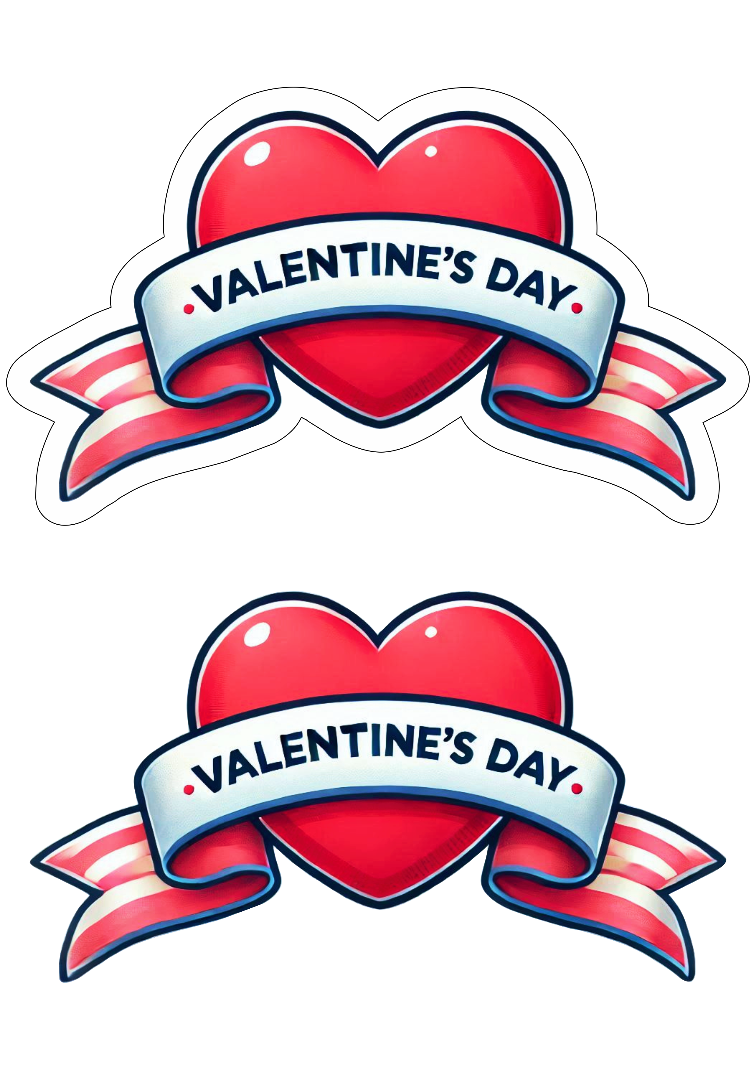 Happy valentines day cake topper banner ribbon heart lovers sticker transparent background png