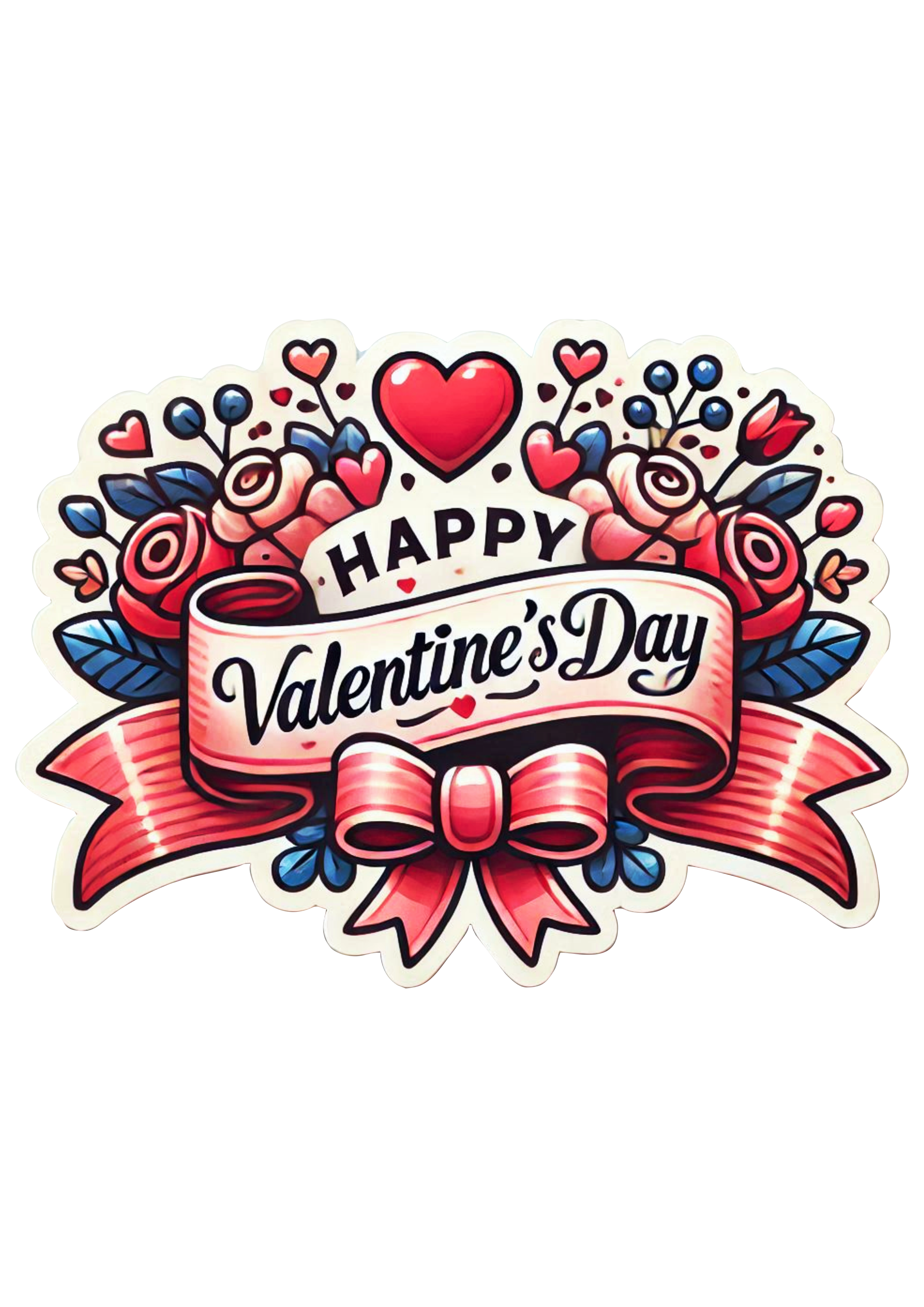 Happy valentines day cake topper banner ribbon heart lovers sticker transparent background clipart illustration png