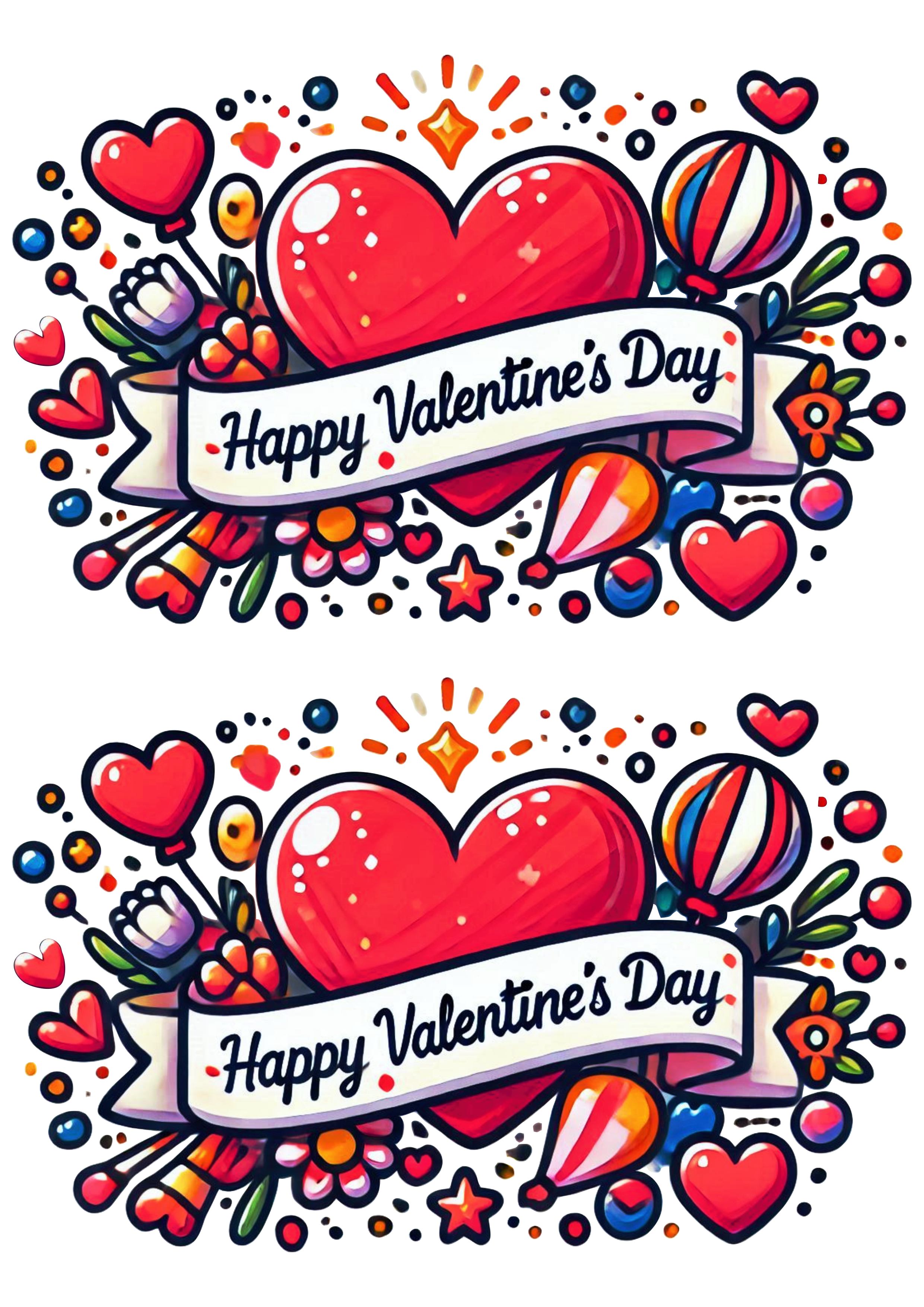 Happy valentines day banner ribbon decor heart cake topper PNG