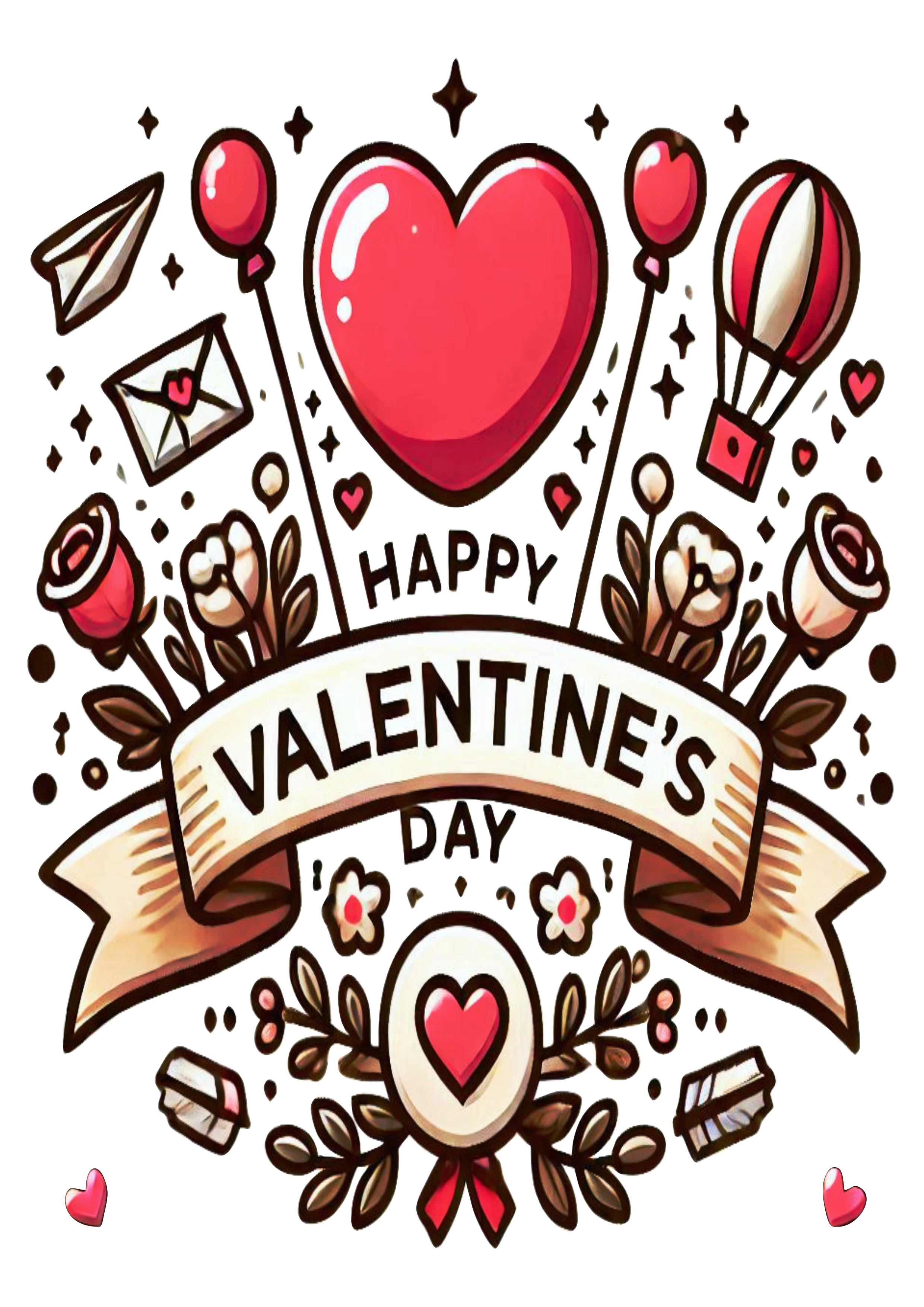 Happy valentines day banner ribbon decor heart cake topper party PNG