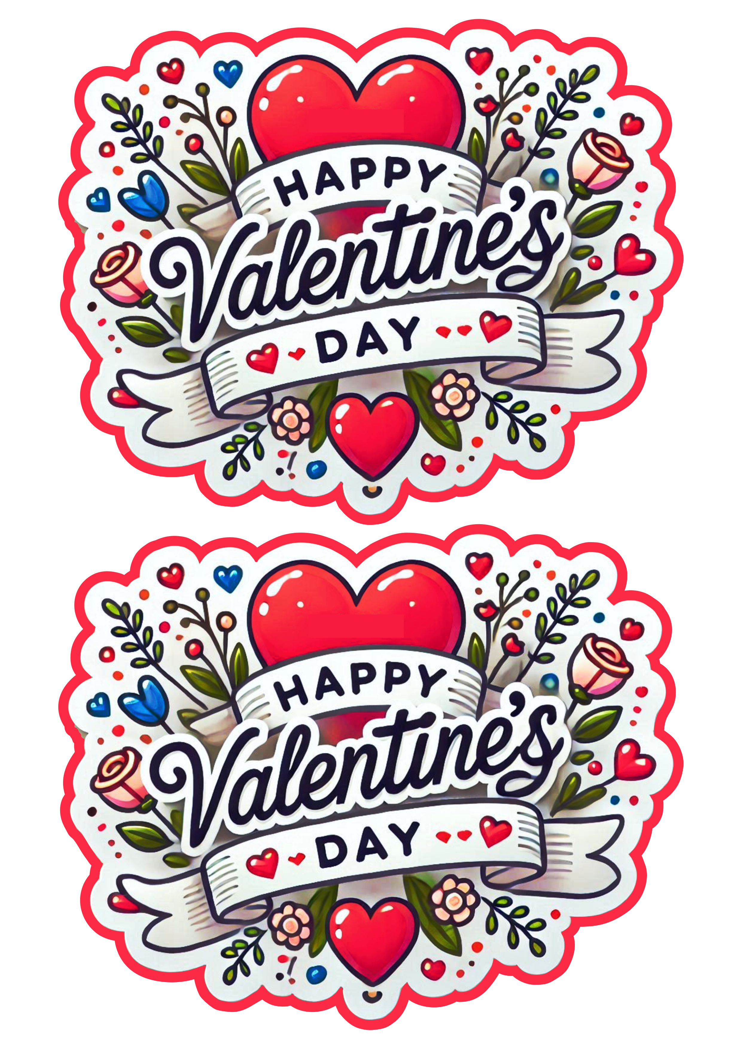 Happy valentines day banner ribbon decor heart cake topper party sticker free PNG