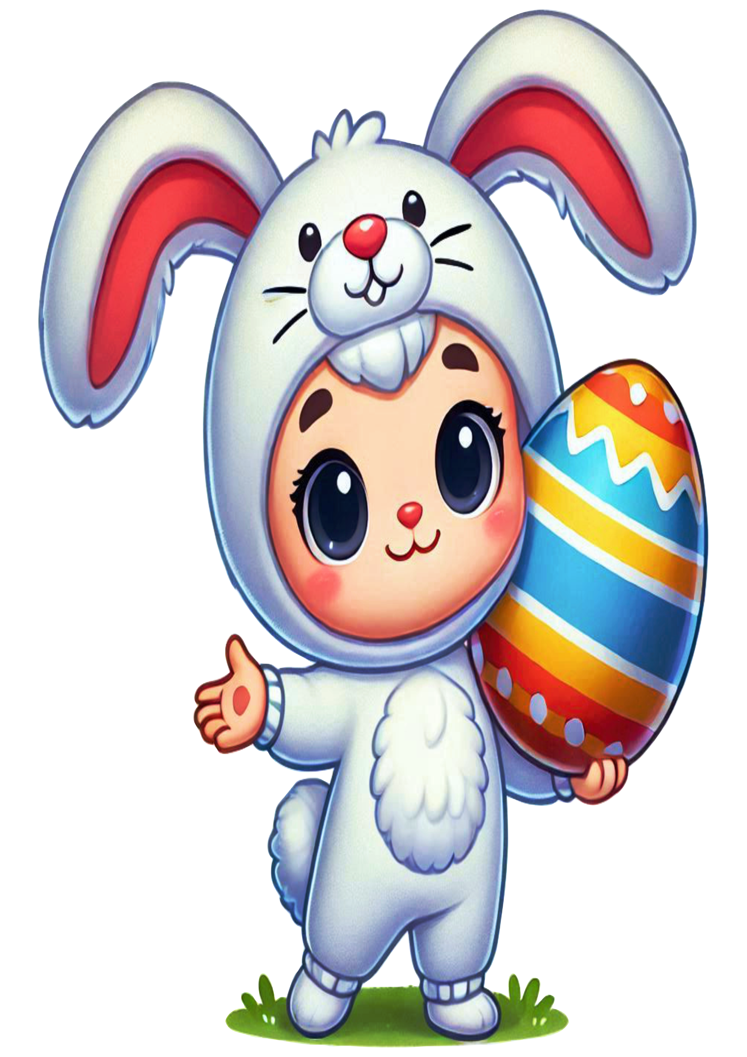 Baby Easter illustration rabiit costumed with egg no background PNG