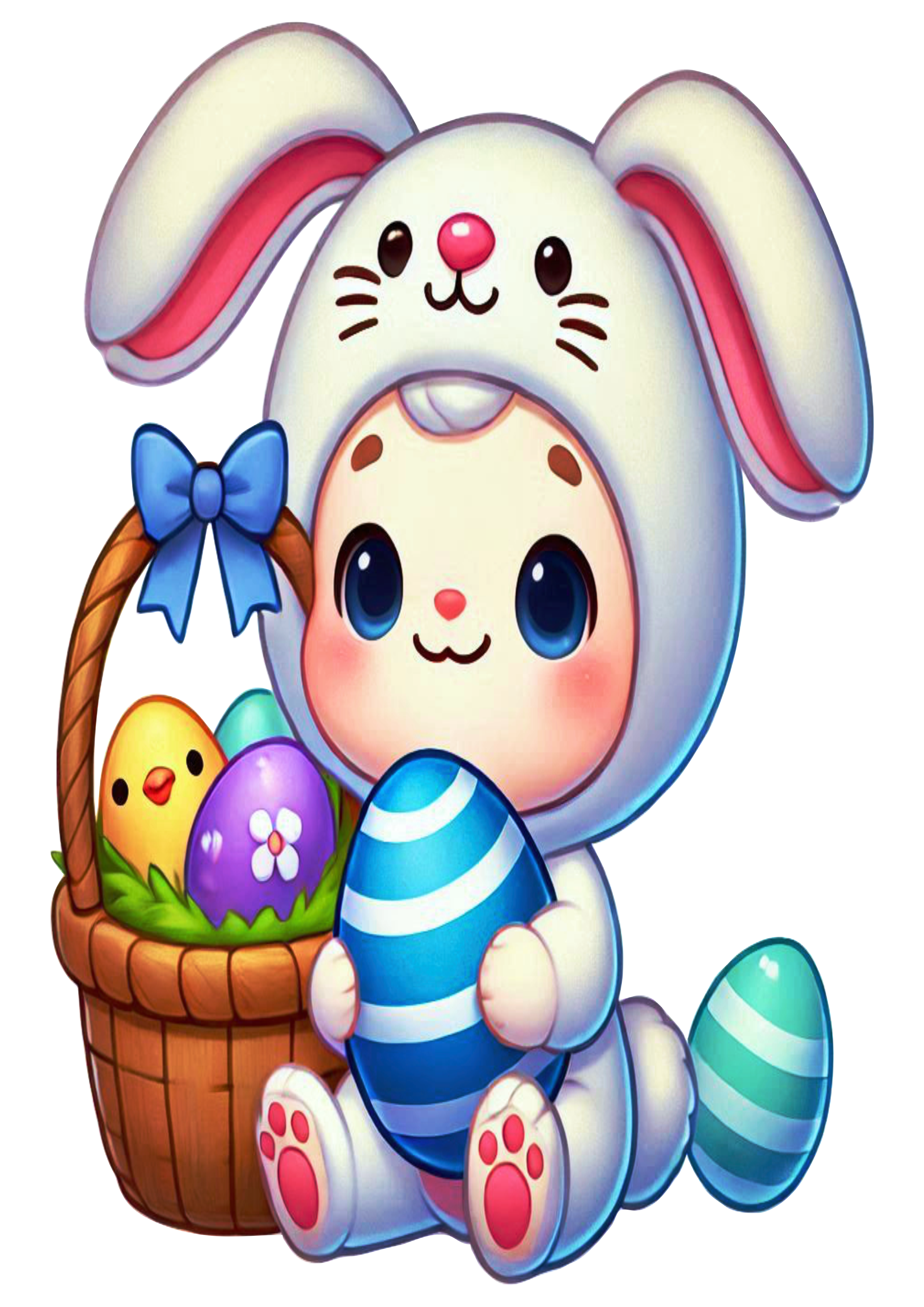 Baby happy easter simple design with basket eggs transparent background drawing PNG