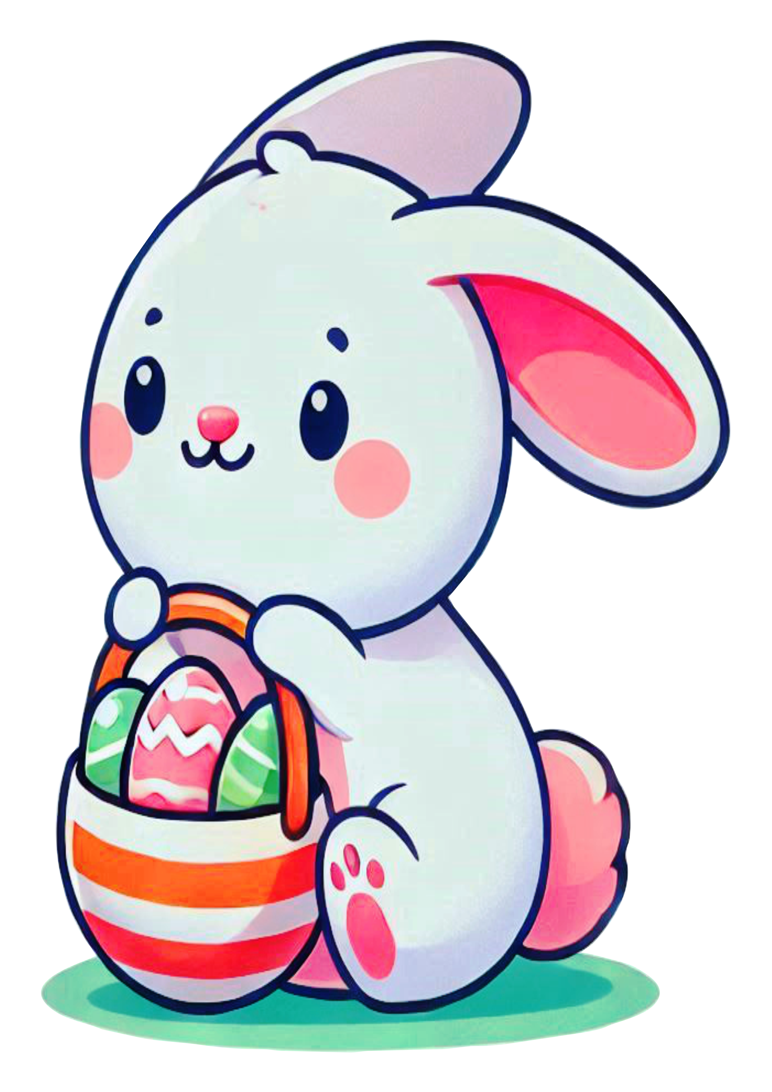 Easter bunny holding a basket eggs decorative PNG