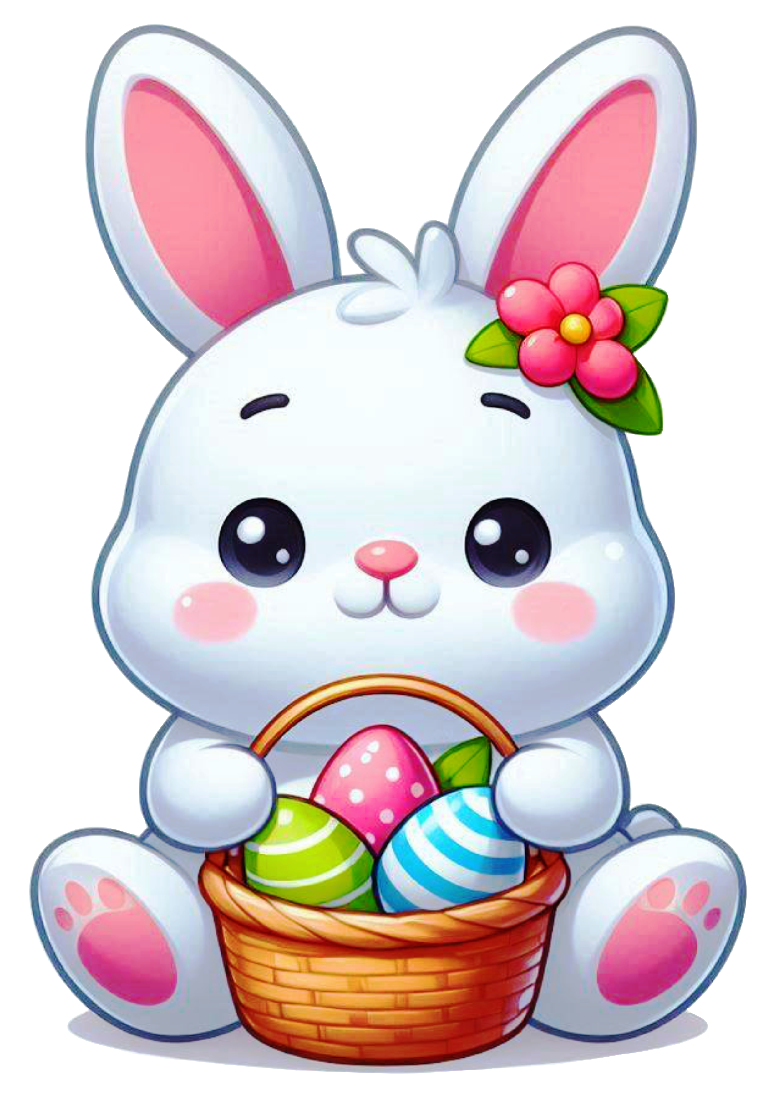 Simple Drawing easter bunny cute illustration with colored eggs png