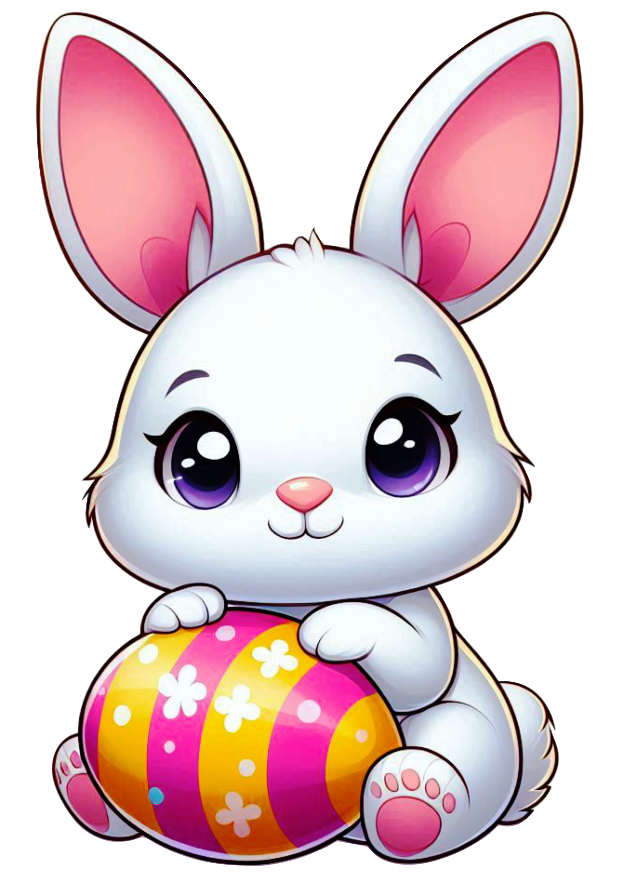 Simple Drawing easter bunny cute illustration with colored eggs clipart png