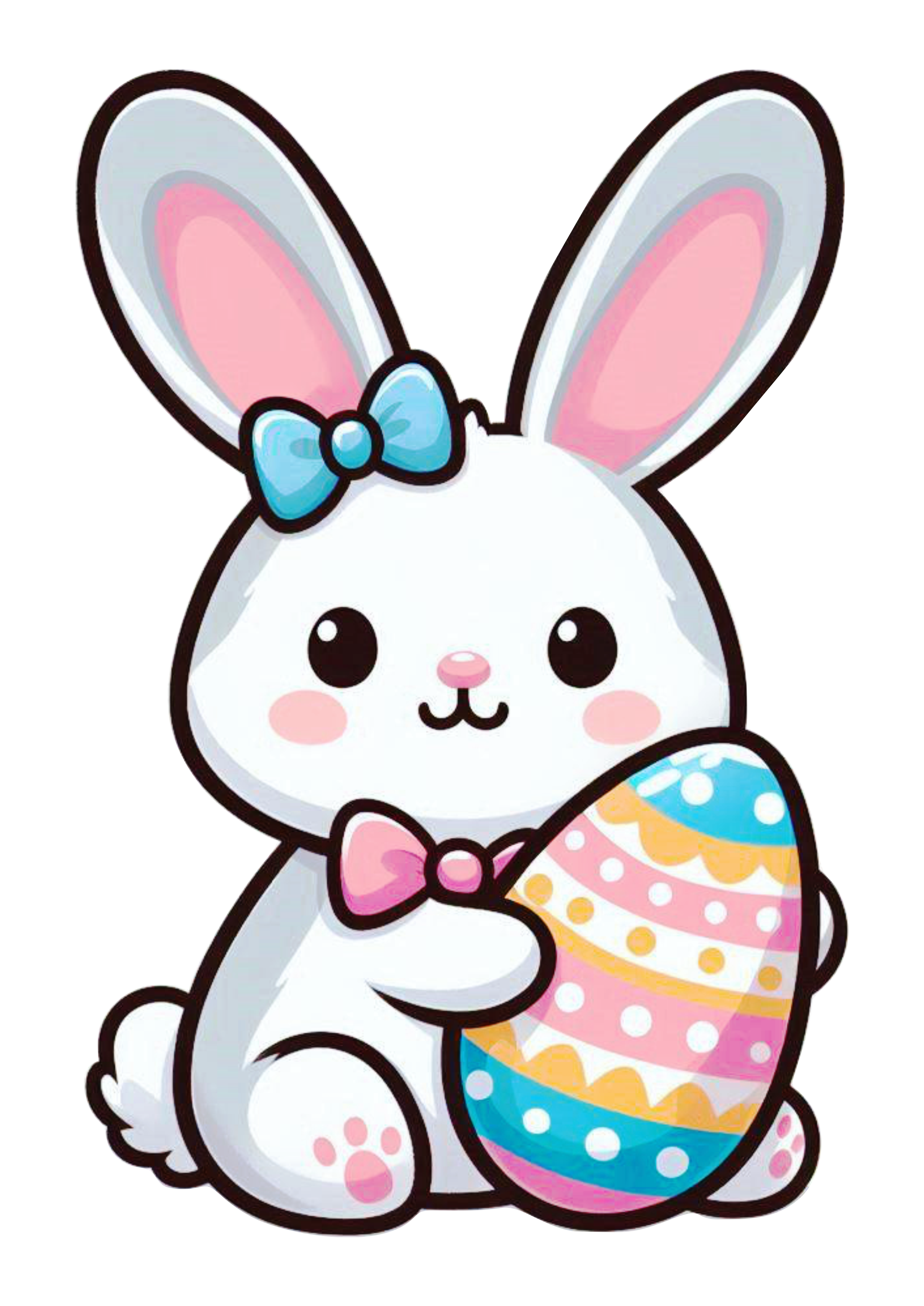 Happy Easter simple drawing cute rabbit with easter eggs no background clipart png