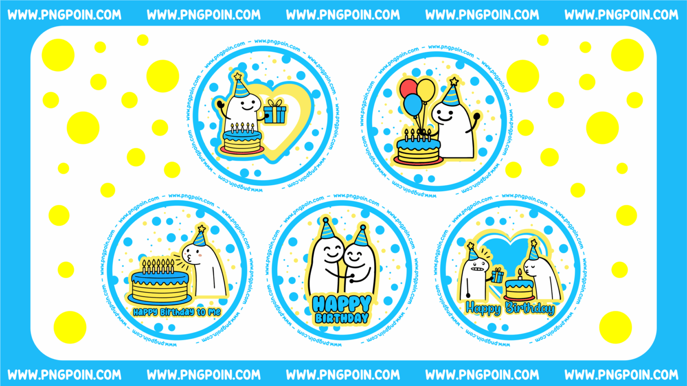 free round stickers flork of cows happy birthday